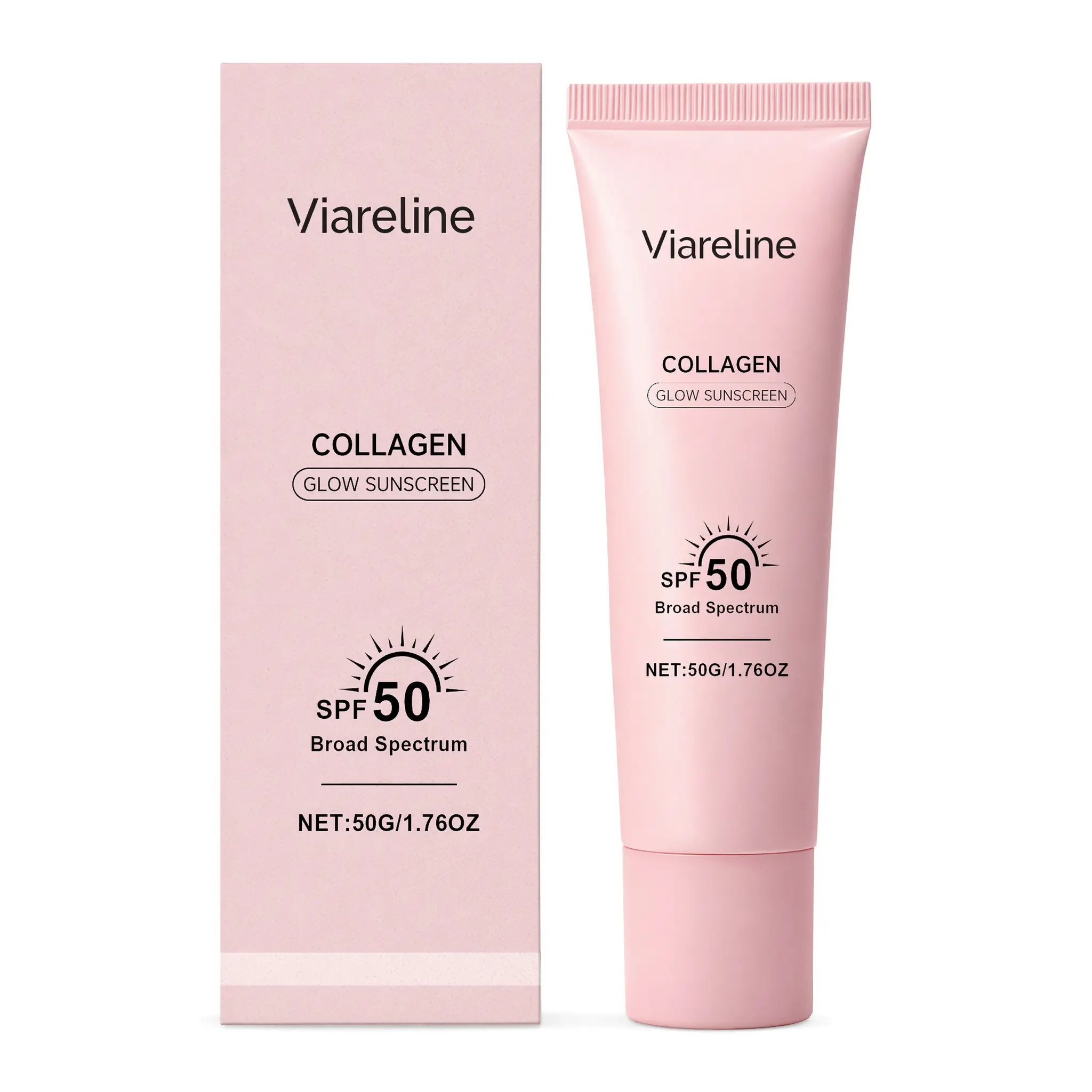 No Cast Just Glow Collagen Sunscreen | SPF 50 Broad Spectrum Face Sunscreen | Lightweight, Non-Sticky, Hydrating Formula | No White Cast or Residue | Peptide, Cica for Soothing & Natural Glow