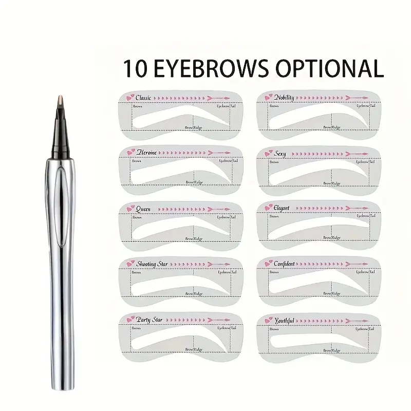 Beginner Eyebrow Makeup Kit Dual Head Eyebrow Pen 10 Reusable Eyebrow Stencils Easy Drawing Brow Shaping Tool Waterproof Sweatproof