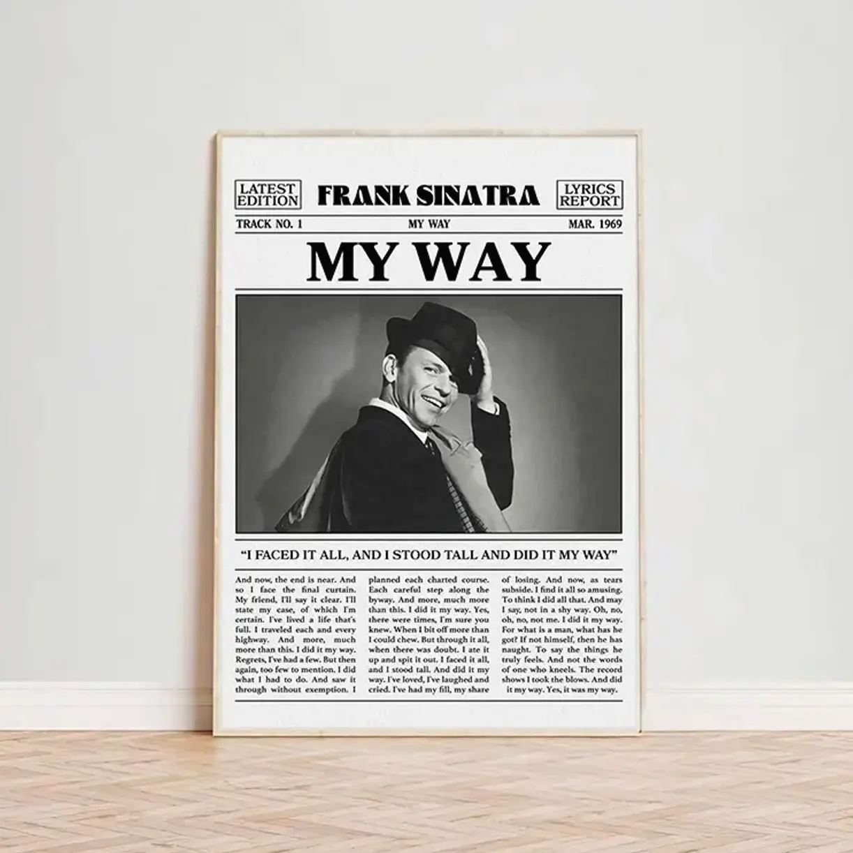 Frank Sinatra Retro Newspaper Print, My Way Poster, My Way Print, Frank Sinatra unframed Poster, My Way Album Cover Wall Art Home Decor, Music Lovers Gift