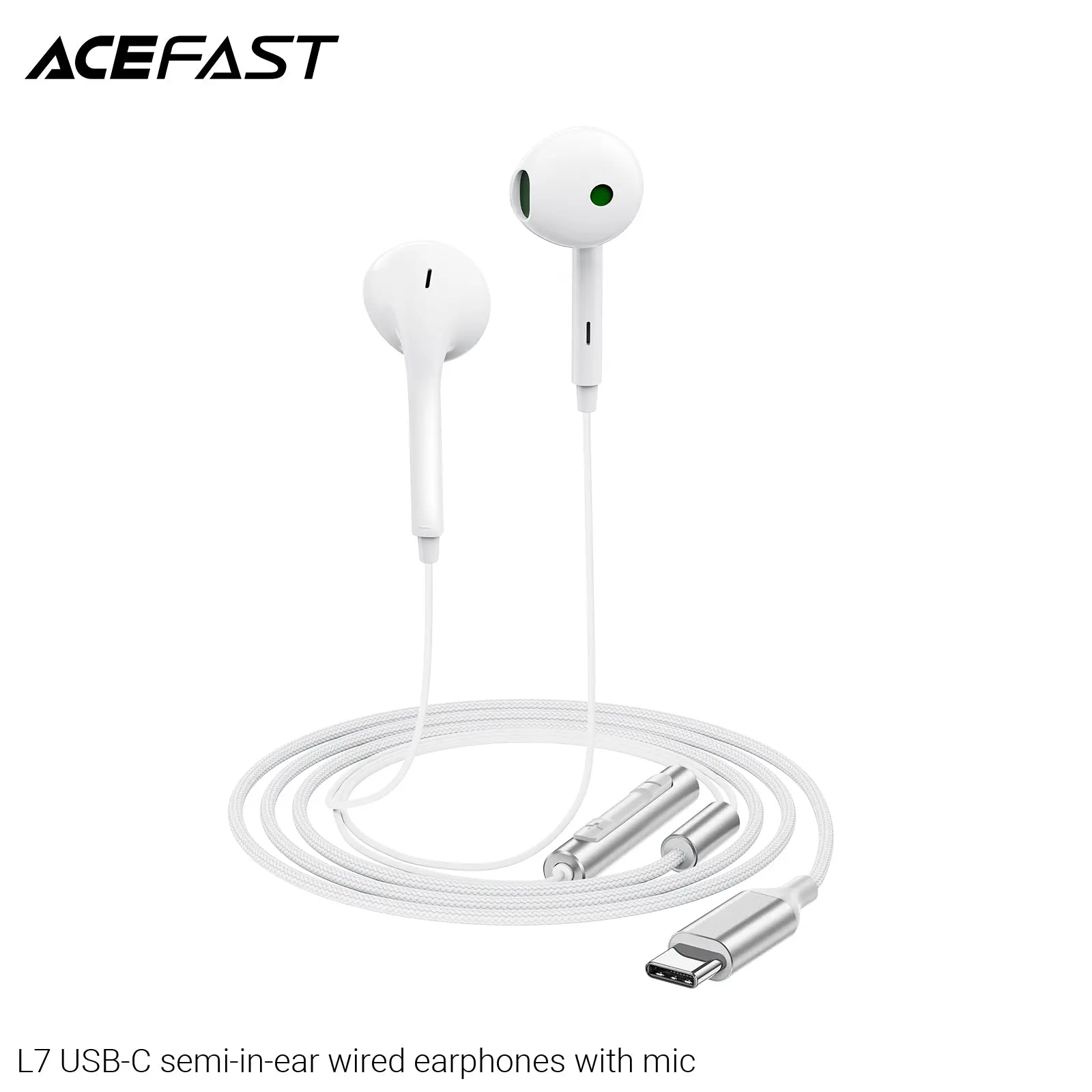 ACEFAST L7 USB-C Semi-In-Ear Wired Earphones with Mic - White Comfortable HD