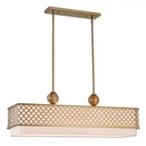 12.5 inch 9 Light SG Linear Chandelier with Hand Crafted Off-White Fabric Shade