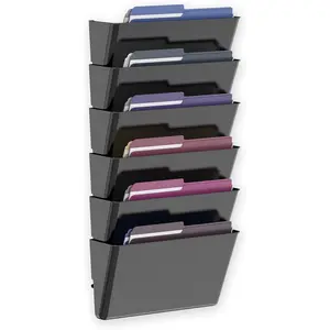 6 Pockets Acrylic Clear Wall File Organizer Plastic Hanging Wall File Holder for Office School and Home Black
