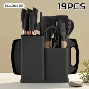 19pcs Silicone Kitchenware Set, Food Grade Silicone CookingSpoon, Shovel,Cutting Board, EggBeaters, FruitKnife, Chef Knife, Combination Set, Heat ResistantKitchen Supplies,Modern,Portable, pots pans set , #Valentine’s gift# Love Is Sharp, So Is This Knife