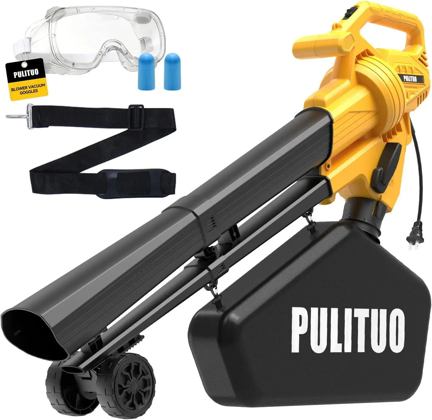 3 in 1 Electric Leaf Blower Vacuum Mulcher with Bag, 530CFM & 170MPH Leaf Vacuum Corded Blowers for Lawn Care, 15:1 Lightweight Leaf Mulcher with Shoulder Strap (Yellow)