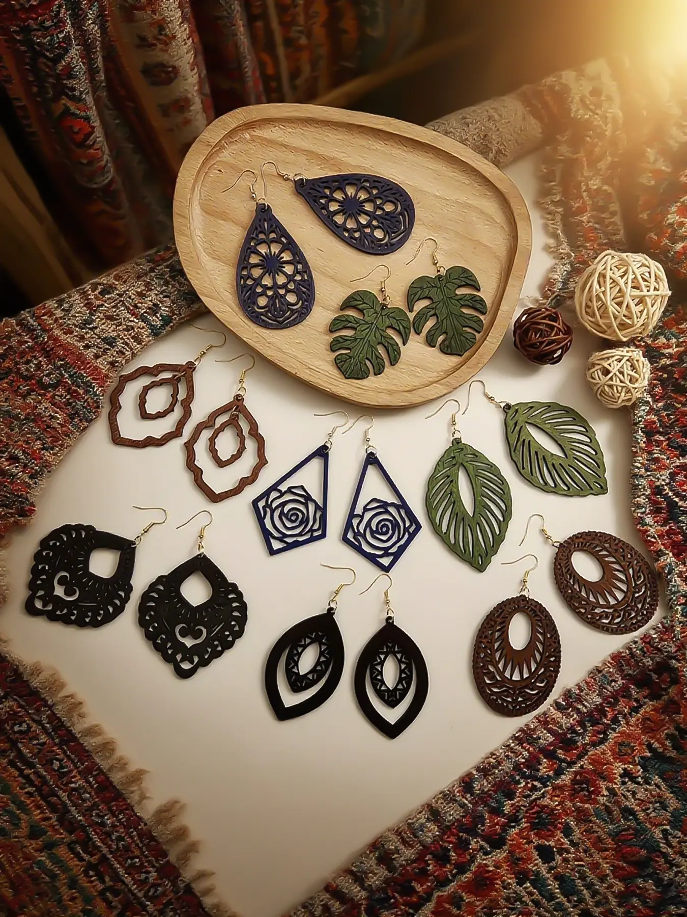Hollow Out Leaf Design Dangle Earrings, Bohemian Earrings, Statement Earrings, Unique Design Earrings, Boho Style Jewelry for Women, Fashion Jewelry for Party, Daily Decor, Trendy Jewelry for Birthday Gift, Dangling Earrings, Earring Set