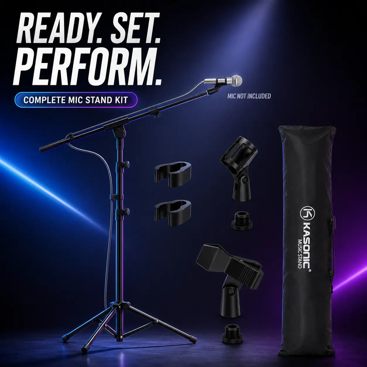 K KASONIC Microphone Stand with Boom Arm, Adjustable Tripod Boom Mic Stand with Carry Bag, Portable Floor Mic Stand for Singing, Karaoke, Podcast, Recording, Stage and Home Studio