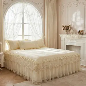 Luxurious French Princess Bedskirt Set, Soft Bedding Sets, Includes 1 Bedskirt and 2 Ruffled Pillowcases, Elegant Mattress Protector