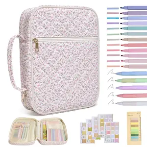 Bible Cover Case for Women Large Bible Cover with Durable Handle Quilted Bible Carrying Case for Girls Bible Study Supplies Accessories (Mini Pink Flower, Mini Pink Flower) Book Holder