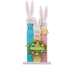 Glitzhome Happy Bunny Family Standing Decor