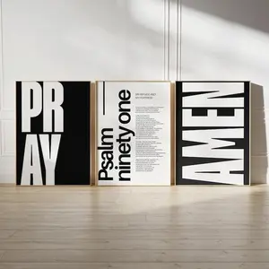 Set of 3 Modern Minimalist Bible Verse Christian Scripture Wall Art Home Decor Psalm 91 Pray Amen Trendy Typography Poster