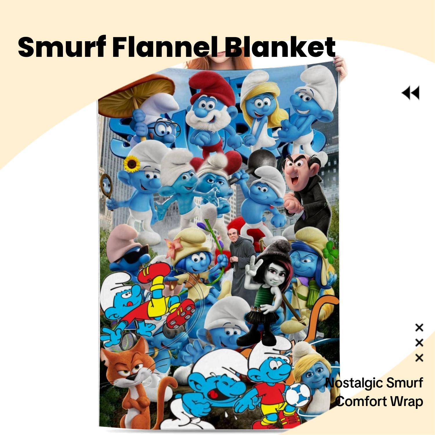 Classic The Smurfs Full Character Collage Soft Flannel Throw Blanket, Nostalgic Cartoon Print Cozy Warm Cover for Sofa Bedroom Kids Room Dorm Decor, Perfect Collectible Gift for Vintage Animation Fans Children