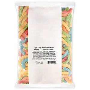 Albanese Sour large Neon Gummi Worms  4.5 lb bag Snack Sweet Delicious Gummy Treats Gummy Mix Jar