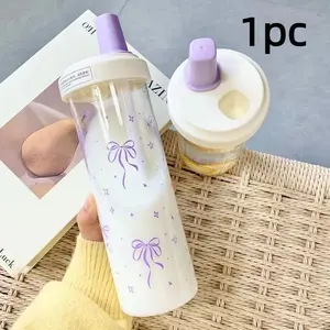2026 New Model Butterfly Bow Simple Plastic Cup Portable Straws Cup High-Appeal Instagram Style Portable Cup