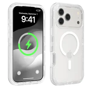 3 Layer Case for iPhone 17 Pro Max 17 Air 16 15 14 13 Pro Max, Magnetic MagSafe Defender Case, Hybrid Heavy Duty Shockproof Case, Transparent Clear Cover
