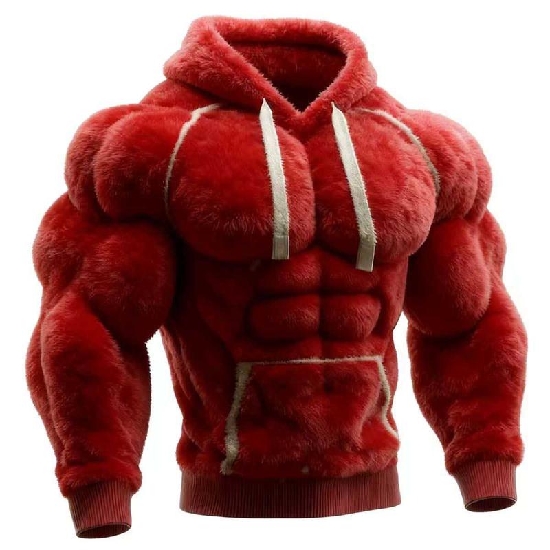 Mens Muscle Hoodie Sweatshirt Vintage FlannelStreet Style Muscle Line Art Warm Fuzzy Hooded Sweatshirts 2D Print