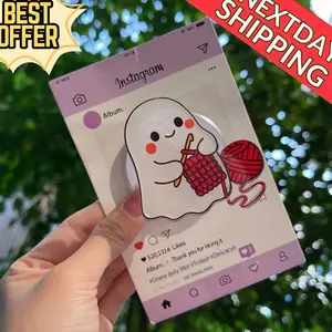 Magnetic Phone Grip Ghost Magnetic Phone Grip: Cute Ghost with Yarn Magsafe Phone Stand, Kawaii Ghost-Inspired Phone Holder, Perfect Gift for Craft Lovers