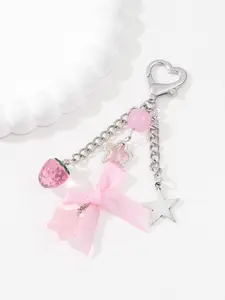 Cute Y2K Style Bow Star Beaded Keychain, Sweet Fashion Charm Gift for Friends and Family, Trendy Memorial Accessory