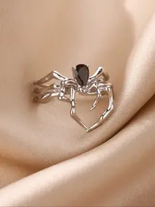 Punk Style Spider Open Ring for Women & Girls, Artificial Gemstone Gothic Jewelry, Fashion Statement Halloween Accessory, Fashionable Punk Accessories, Exquisite Trendy Ring, Unique Rings, Elegant Fashion Rings, Dark Aesthetic Rings, Cubic Zirconia Rings