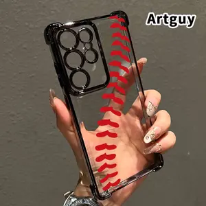 Baseball Stitch Grace Pattern Phone Case Compatible with Samsung Galaxy S23 Ultra S24 Plus S25 S22+ FE Edge Electroplated Four-Corner Anti-Fall Protection Cellphone Cover