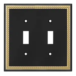 Harmon Black and Brushed Gold Double Toggle Decorative Switchplate Cover