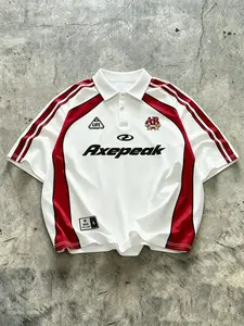 Men’s Cropped Soccer Jersey Polo, Quick-Dry Mesh, "Axepeak" Graphic, Retro Sportswear for Street/Festival/Daily, All-Season Top