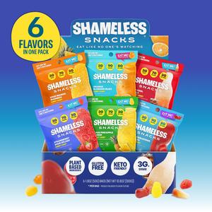 Shameless Snacks Candy Carnival Collection Chewy Gummy Treats - Vegan, Low Sugar Gummies with Pineapple, Mango, Orange, Strawberry & Cola Flavors - Keto Friendly, Gluten Free Healthy Snack Packets Fruity Sweets
