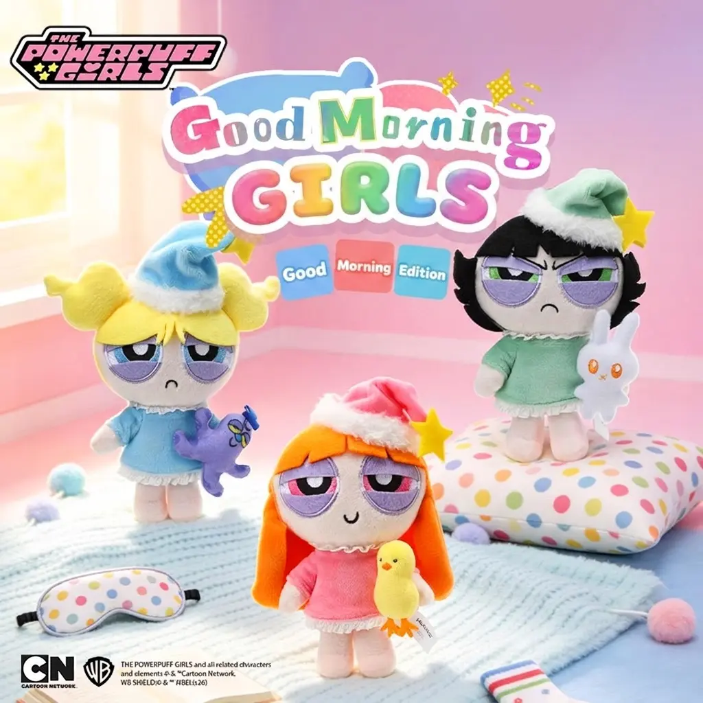 The Powerpuff Girls Good Morning Edition Plush Keychain, Official Cartoon Character Collectible, Cute Mini Plush Pendant, Bag Charm Accessory, Gift for Powerpuff Girls Fans
