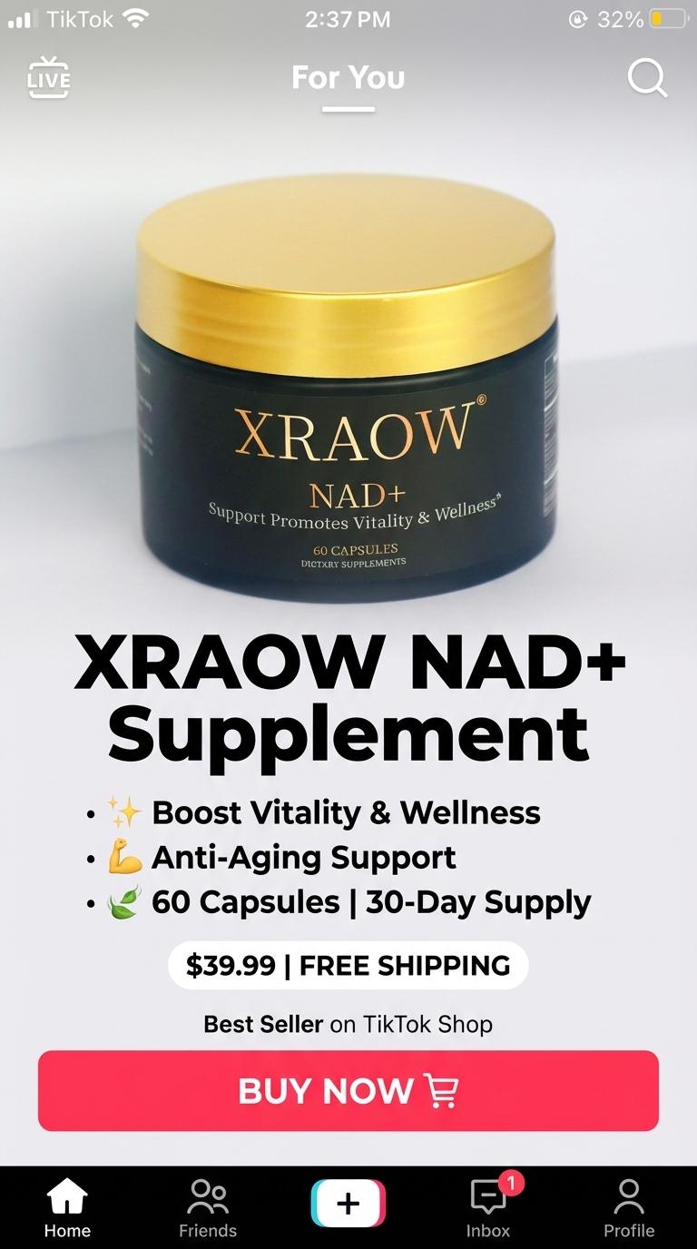 XRAOW NAD Supplement with Resveratrol NMN Alternative 30-Day Supply Advanced NAD+ Third-Party Tested for Quality and Safety Vitamin Healthcare Edible Fitness