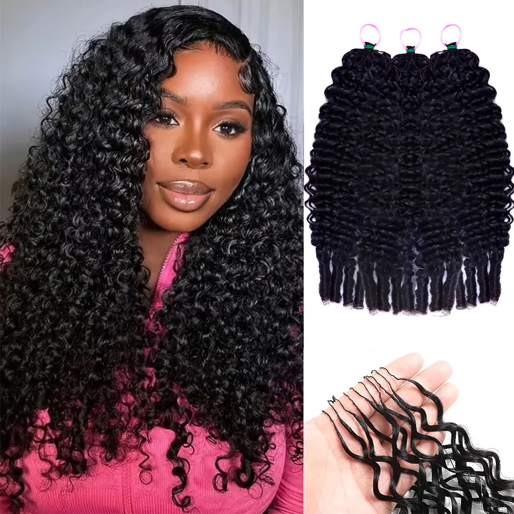 Bling Hair Burmese Curly Human Hair for Black Women Pre-separated Deep Wave Crochet Human Hair Bundles 33# Auburn Ginger Feather Crochet Hair Extensions Invisible Miracle Knots Crochet