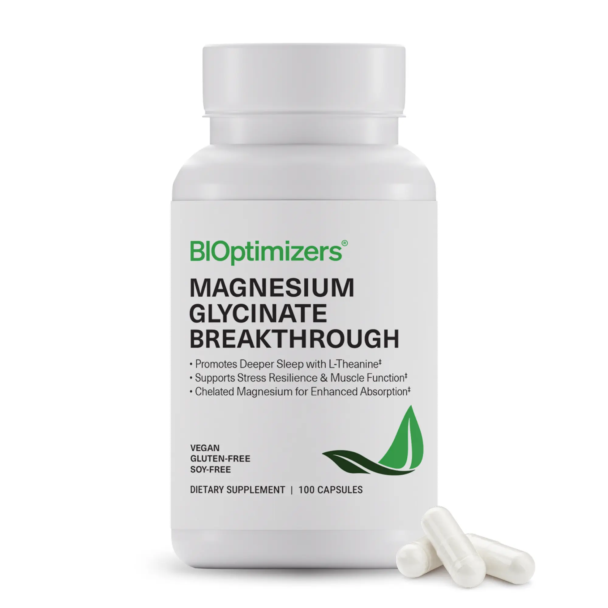 BIOptimizers Magnesium Glycinate 350 mg with L-Theanine & B6, 100 Capsules