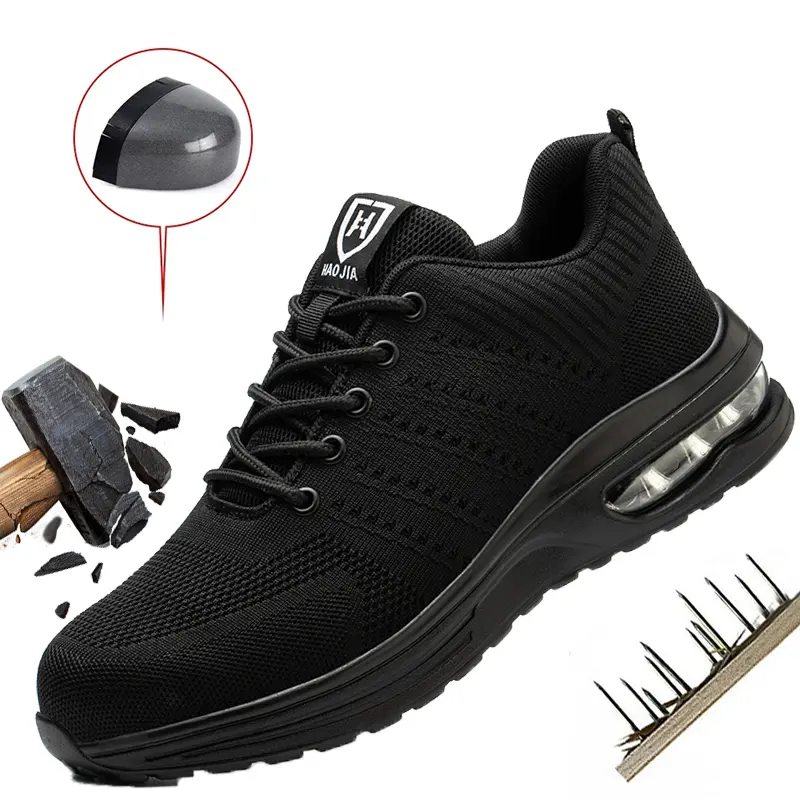 Work Safety Shoes For Men Breathable Work Sneakers Steel Toe Shoes Anti-puncture Safety Protective Shoes Slip-resistant shoes work hiking boots sneakers Men Indestructible Shoes Black Mesh