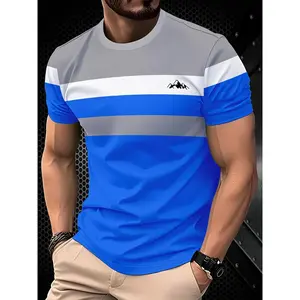 [Men'S Lightweight Tops] Lightweight Casual Men'S Short-Sleeved Tops |   Creative Mountain View Pattern Contrasting Color Printing Design, Trendy New