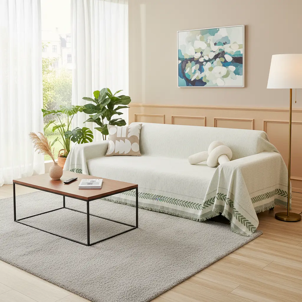Wheat Sheaf Green Chenille Sofa Throw – Fresh Natural Tones, Skin-Friendly & Soft, Machine Washable, Non-Slip & Wear-Resistant, Pet-Friendly, Multi-Scene Home Decor for Sofas, Bedrooms, and Sofa Pads