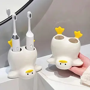 Penguin-shaped Toothbrush Holder Made of Ceramic, Double-slot Electric Toothbrush Holder, Fun Bathroom Sink Accessory