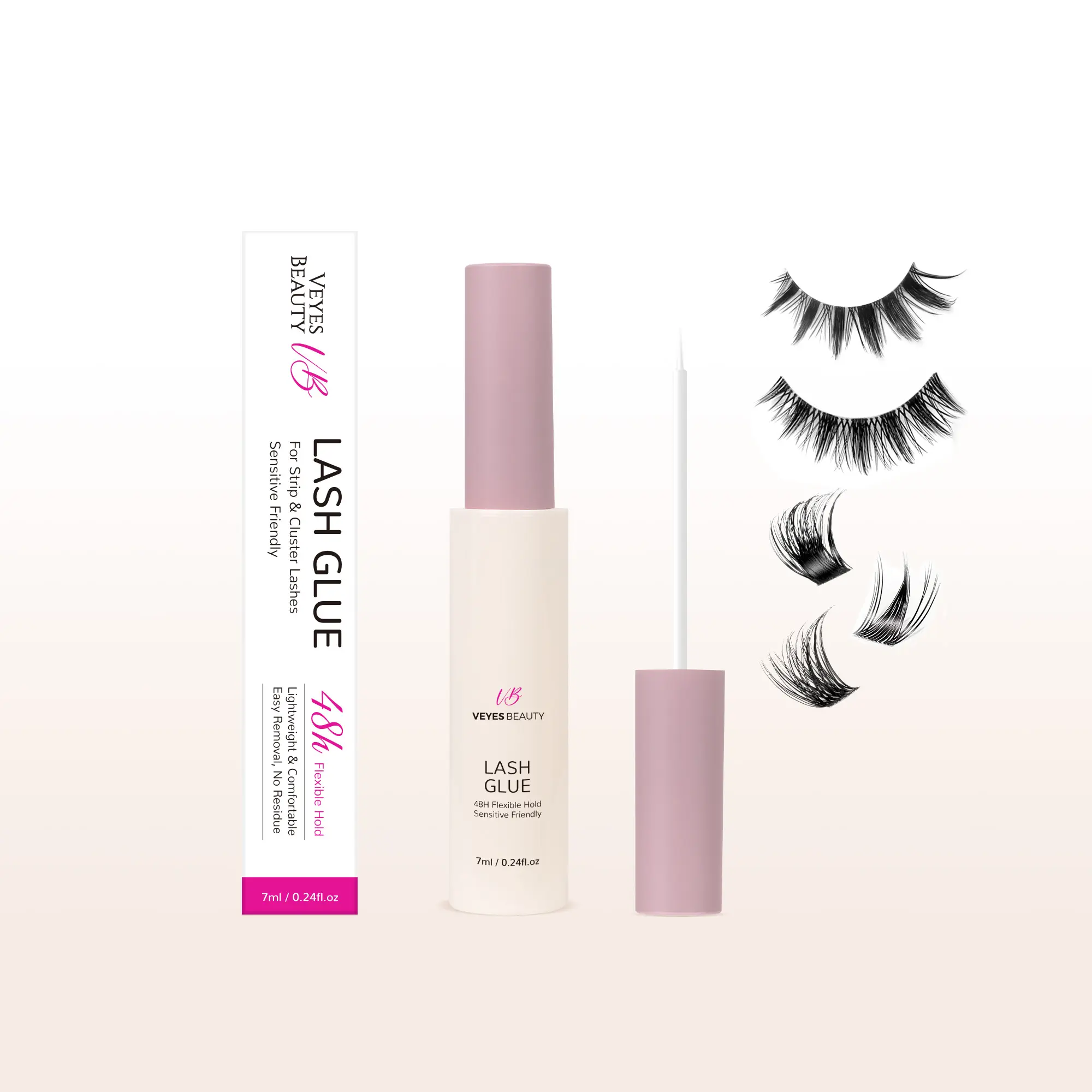 VEYESBEAUTY SoftLock Sensitive Lash Glue 7ML for Eyelash Extensions Long Lasting Strong Hold Individual Makeup Cosmetic Made for Cluster & Strip Lashes