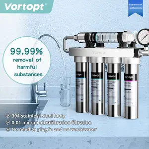 Vortopt Model U1 Stainless Steel Ultrafiltration Water Purifier, 5-Stage Filtration System, Heavy Metal Reduction, Bad Taste & Odor Removal, Real-Time Water Pressure Monitoring