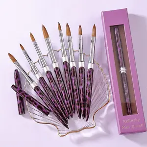 Kolinsky Sable Nail Art Brush, Leopard Crystal Handle Carving Pen, Professional Nail Color Painting Tool, Essential Beauty Salon Equipment