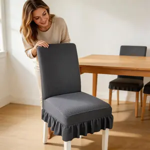 6-Piece Modern Fleece Flannel Chair Cover Set Elastic Full Wrap Ruffled Thickened Style All-Season Universal Backrest Stool Covers for Hotel Home Cozy Durable