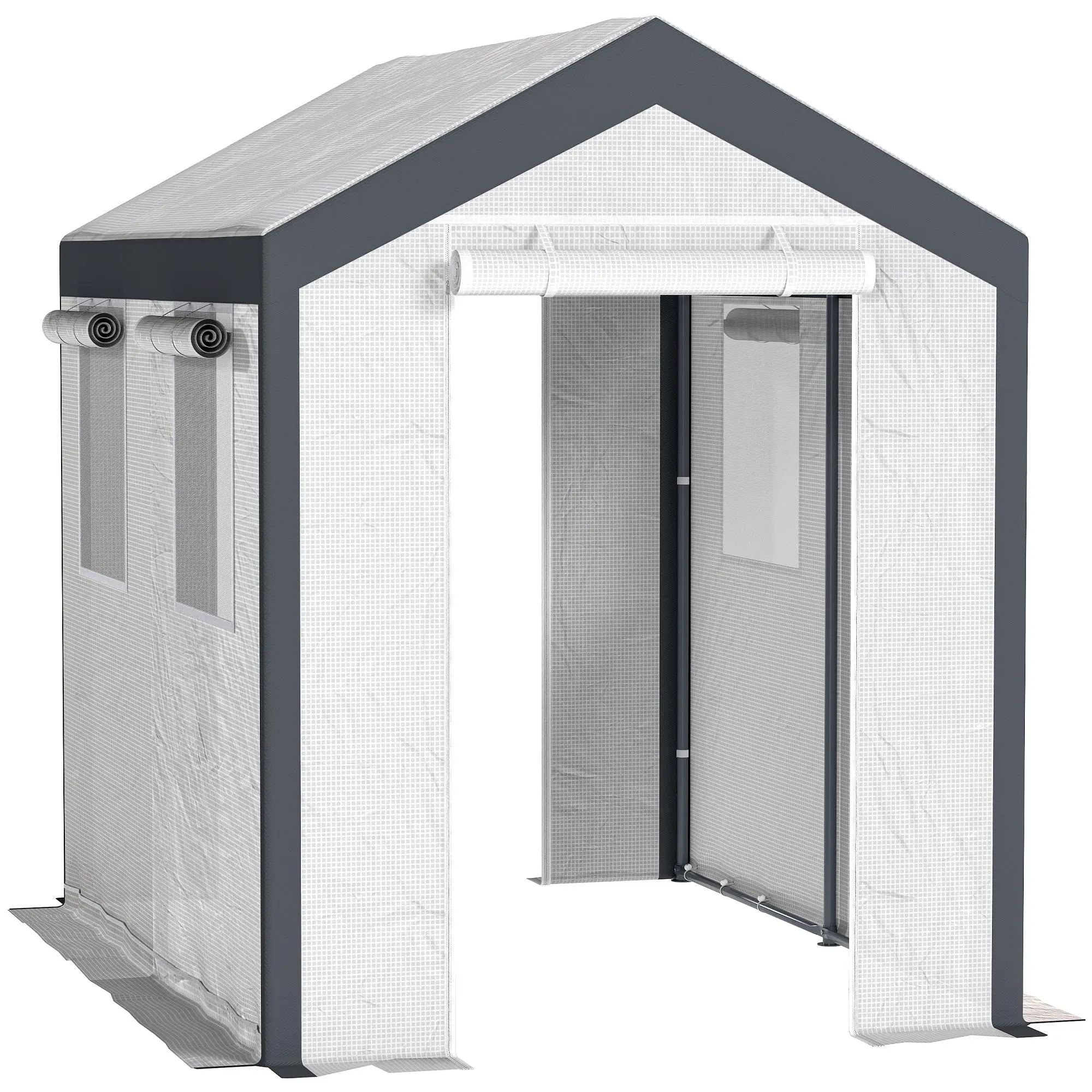 Outsunny 8'x6'x7' Portable Walk-In Greenhouse for Outdoor Gardens, Warm Hot House with 4 Roll-Up Windows, 2 Zippered Doors, Weather Cover, White, Portable Greenhouse