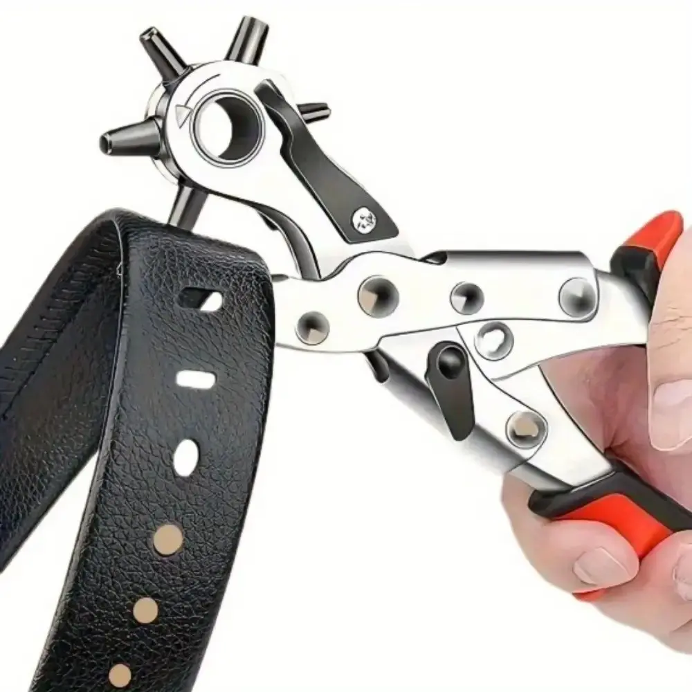 Leather Punching Tool, Metal Hole Punch, Smooth Hole Puncher, Ergonomic Handle, Multi-Size Punch Kit, Precision Circular/square/heart/petal Holes, Ideal for Belts, Watches, Crafts
