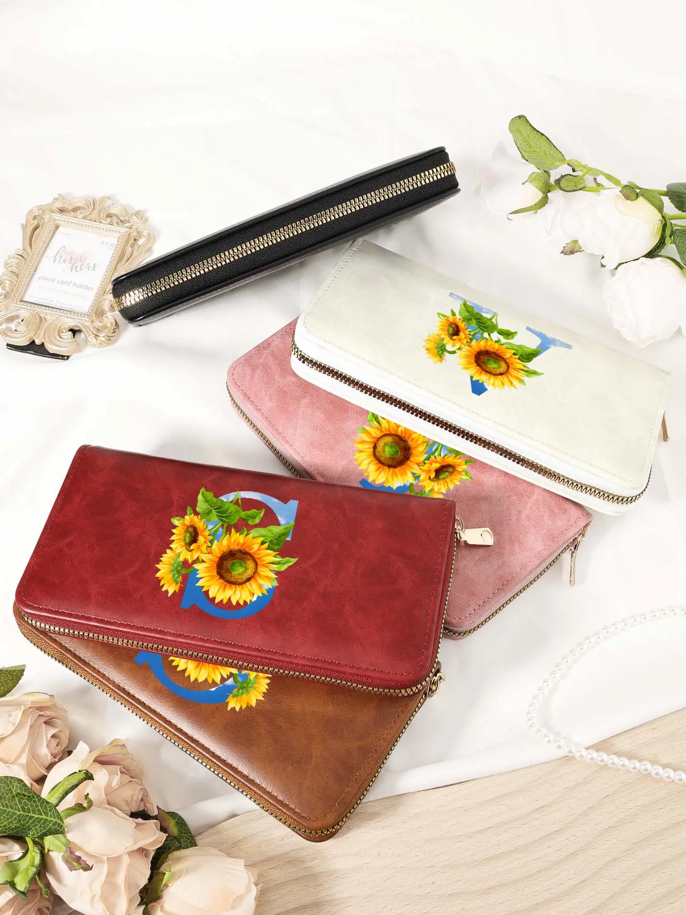 Women's Sunflower Pattern Long Wallet, Fashionable PU Leather Zipper Wallet for Daily Used, Casual Trendy Versatile High-quality Daily Wallet