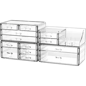 Clear Make up Organizers for ,Skincare Organizer With 13 Drawers for Dresser,Plastic Cute Desk Accessories Organization and Bathroom Organizers Storage Case Box for Beauty, Care