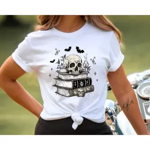 Spell Books Shirt, Halloween Shirt Gift for Book Lover T-shirt, Skull Halloween T-Shirt, Spooky Bookish Shirt, Halloween Book