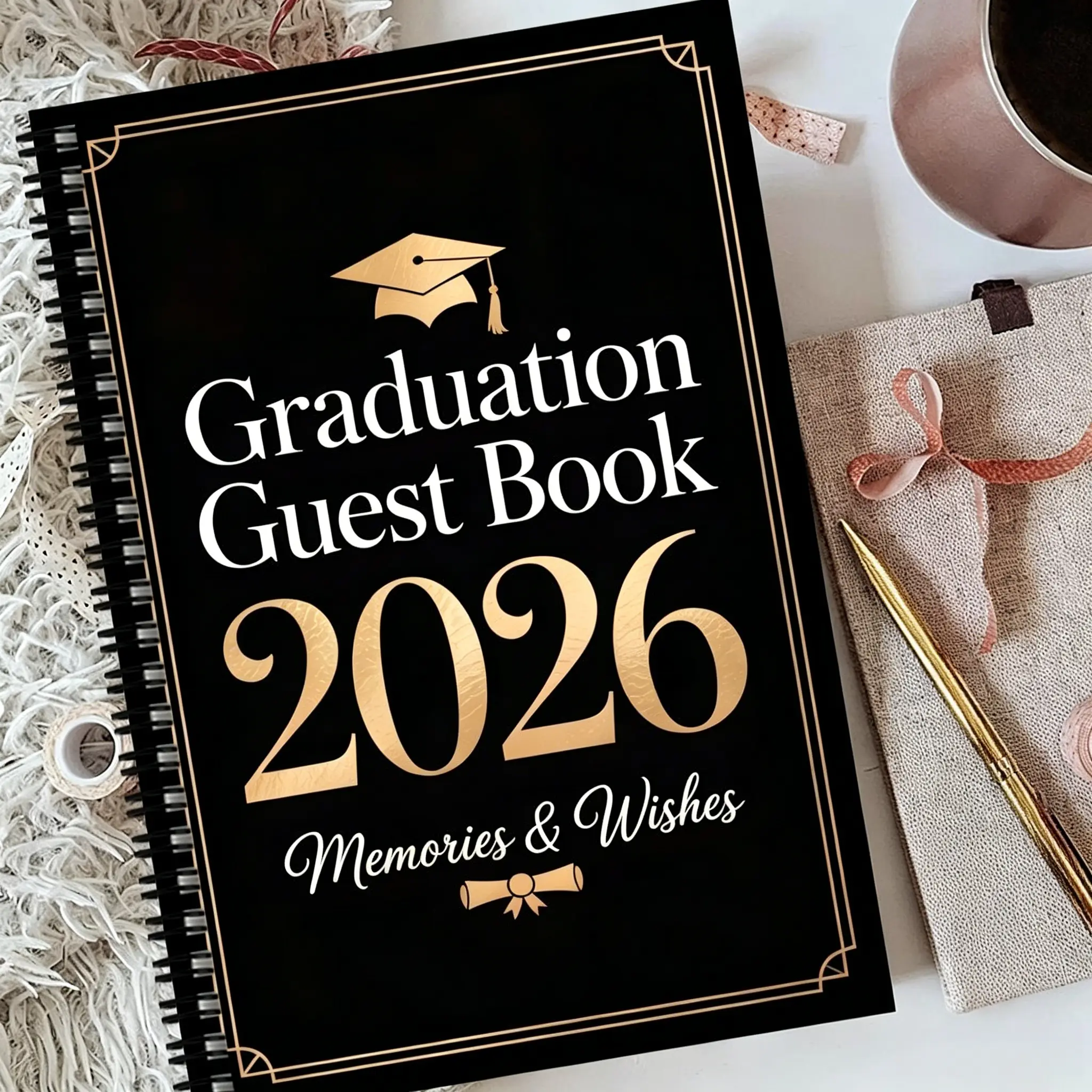 2026 graduation guest check-in notebook, spiral-bound journal; a commemorative item—a practical keepsake for graduates that captures heartfelt messages and stylish memories, suitable for gifting.