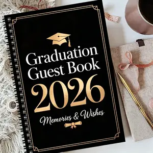 Class of 2026 Graduation Guest Book - Black & Gold Spiral-Bound Journal Style Notebook with Lined Pages, Office Stationery Keepsake for High School Graduates, Journal Style Notebooks