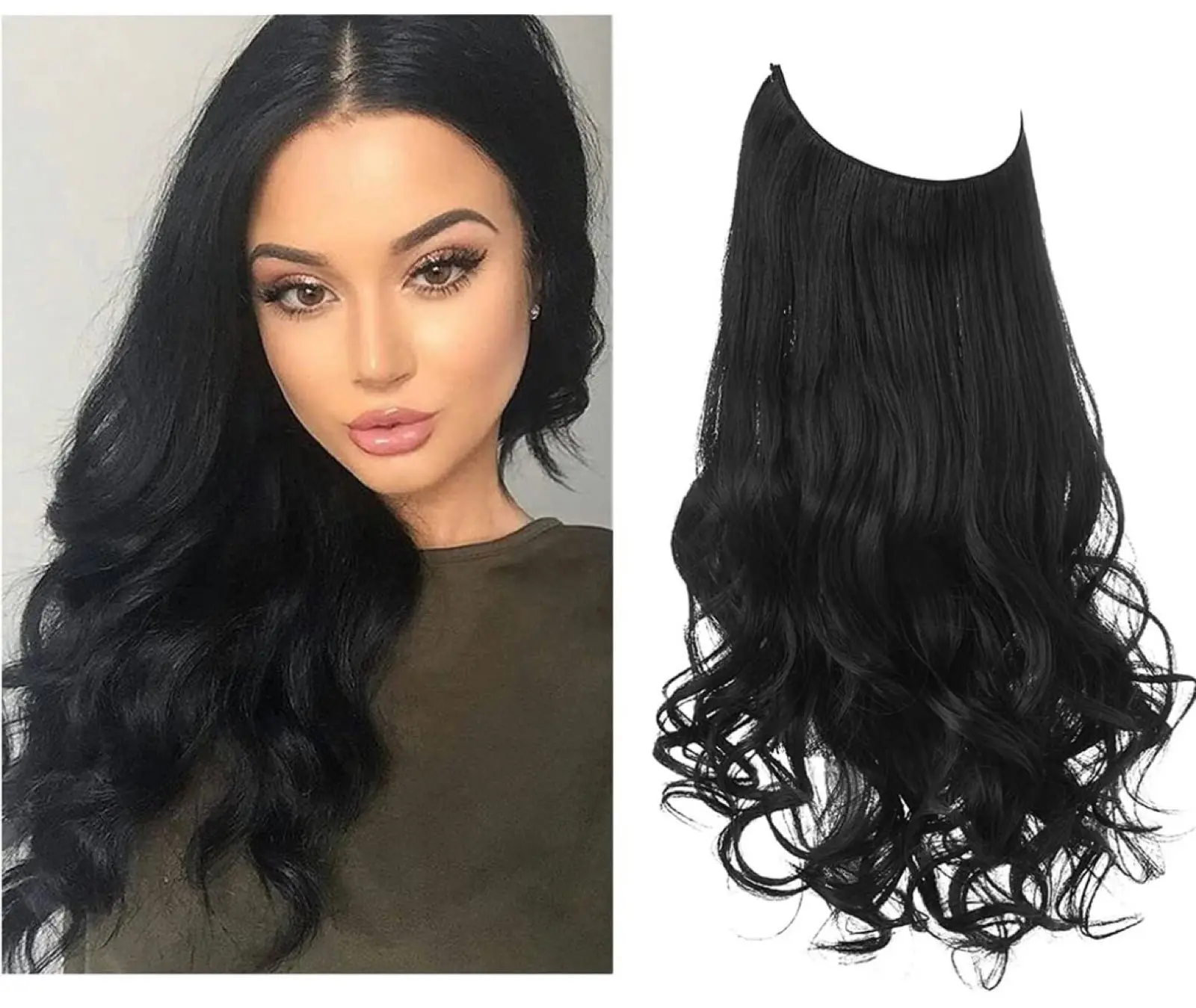 22” Black Fish line band halo hair extension