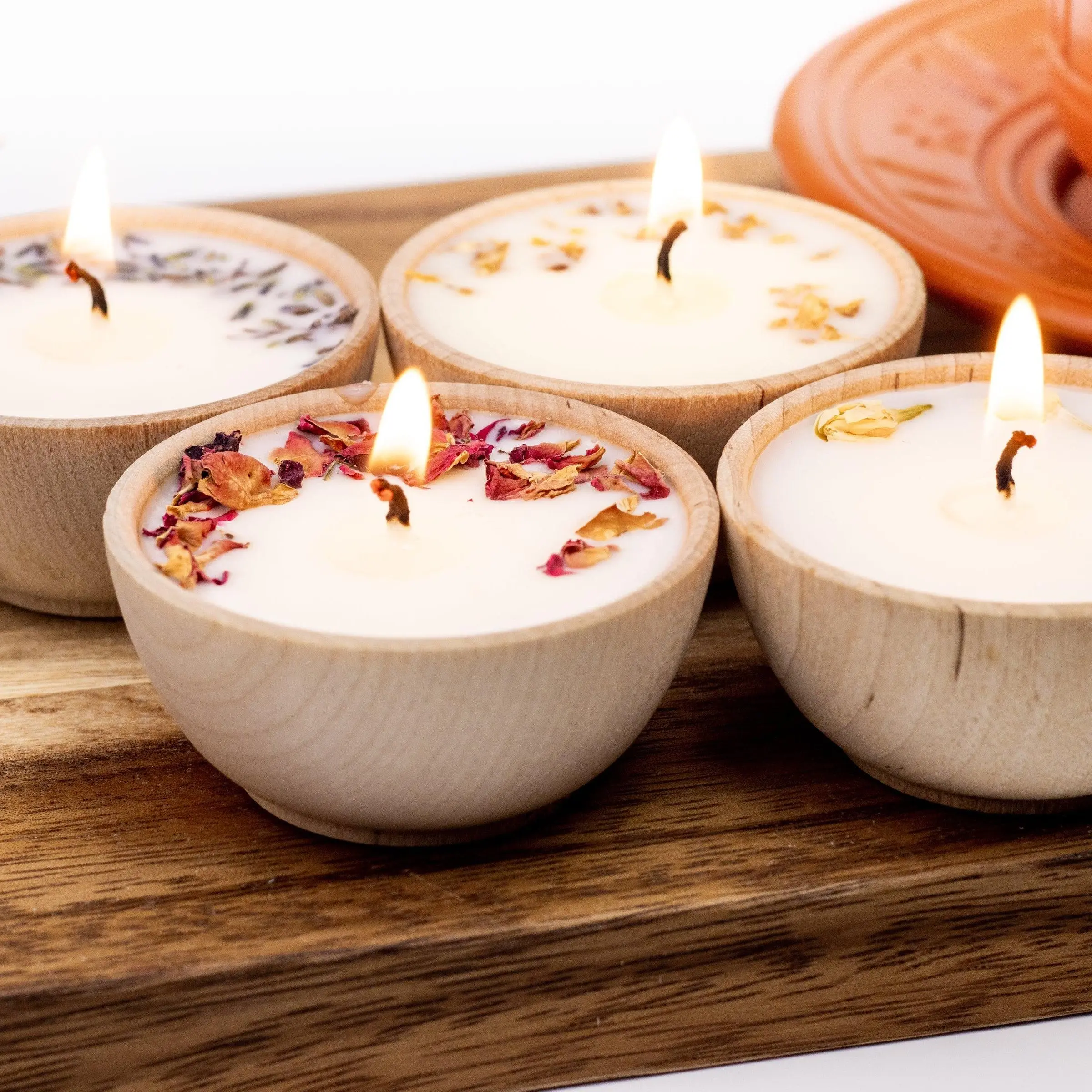 Set of Four Wooden Tea Lights - Essential Oil Candles