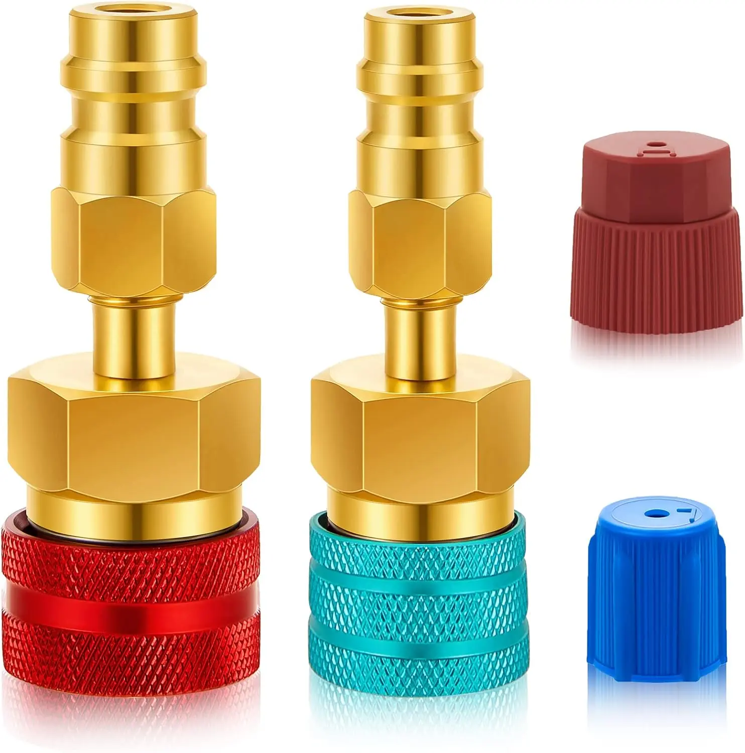 R1234Yf Adapter Kit, R1234Yf to R134A Conversion Quick Couplers, Blue and Red High Low Side Connector Conversion for Car Air Conditioning System Evacuation Recharging Tallew