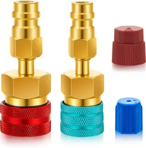 R1234Yf Adapter Kit, R1234Yf to R134A Conversion Quick Couplers, Blue and Red High Low Side Connector Conversion for Car Air Conditioning System Evacuation Recharging Tallew