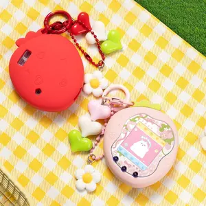 For Tamagotchi Uni Cute Apple/Strawberry Silicone Protective Case Kit with Soft Knob Cover With Panel Paper & Pendant